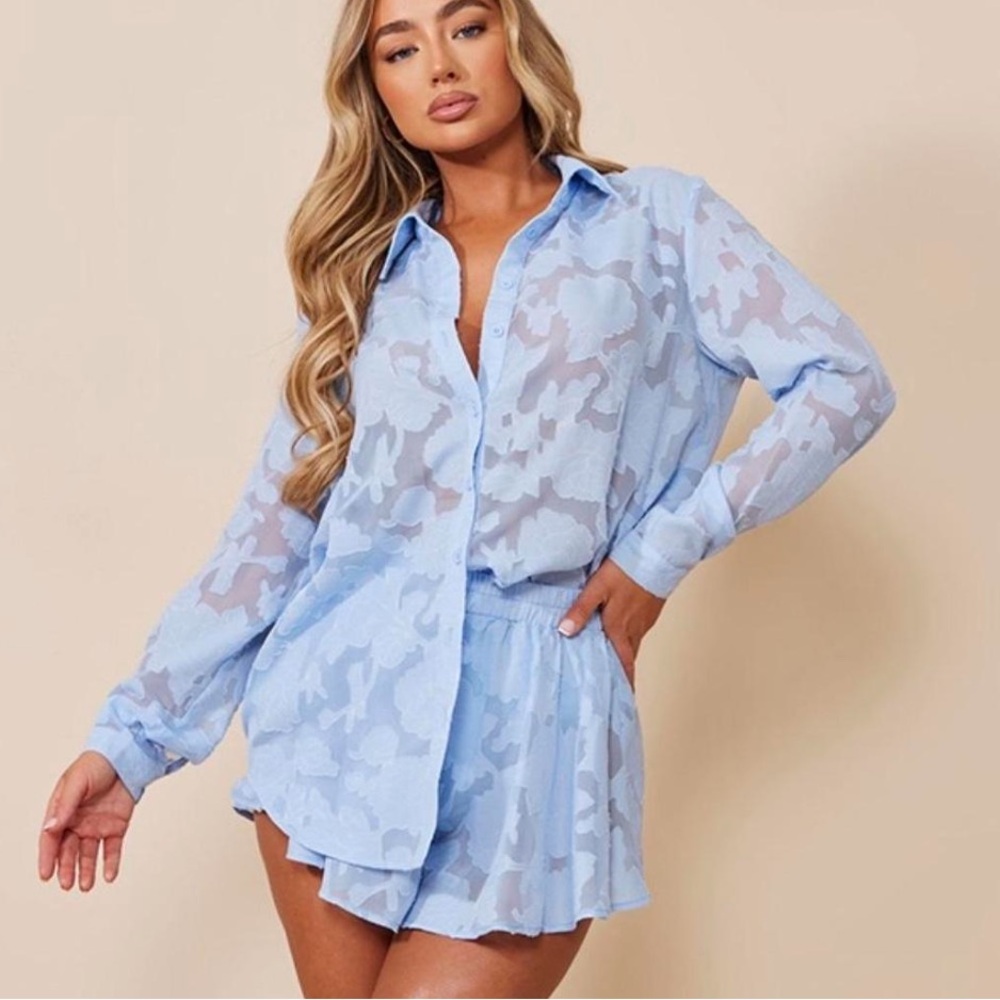 PrettyLittleThing Sheer Blue Camo Top